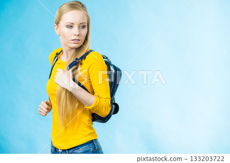 Teen girl with school backpack Teen girl with school backpack 133203722
