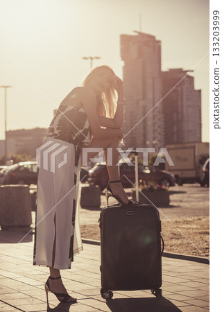 Fashion model traveling to new city 133203999