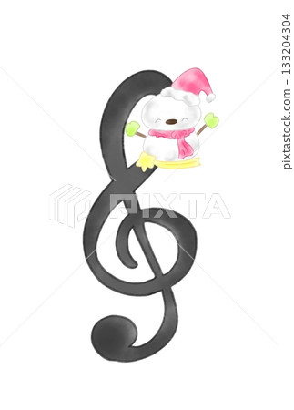 Treble clef with a snowman on a star Treble clef with a snowman on a star 133204304