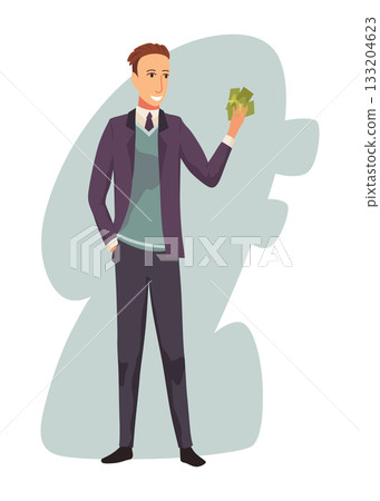 Rich man flat cartoon comic element, millionaire man money vector illustration 133204623