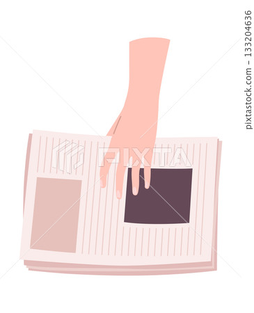 Cartoon newspaper in hand. Morning press and news journals folded and opened, business man hand with paper journal, daily news concept. Vector illustration Cartoon newspaper in hand. Morning press and news journals folded and opened, business man hand with paper journal, daily news concept. Vector illustration 133204636