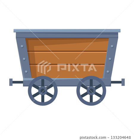 Wooden empty mine cart. Cartoon mine trolley. Vector design illustration isolated on white background Wooden empty mine cart. Cartoon mine trolley. Vector design illustration isolated on white background 133204648