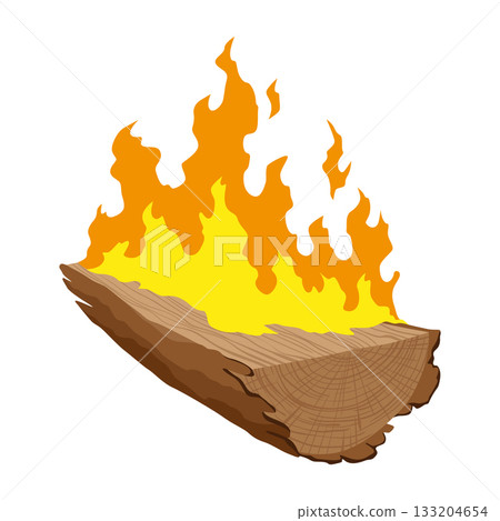 Fireplace campfire type. Burning wood, travel and adventure symbol. Vector bonfire or woodfire in cartoon flat style. Tourist bonfires in stack 133204654