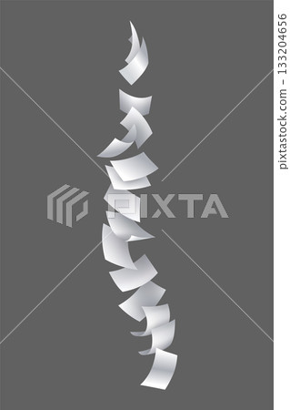 Falling paper sheets. Set of flying curved leaves of paper. Vector loose soar of notes with curled edges. Fly scattered notes, empty chaotic paperwork 133204656