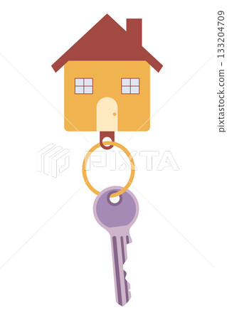 Door keys keyfob. Ring with trinket, keychains plastic tag hanging on keyring. House, apartment or room locking accessories. Cartoon flat vector isolated on white background Door keys keyfob. Ring with trinket, keychains plastic tag hanging on keyring. House, apartment or room locking accessories. Cartoon flat vector isolated on white background 133204709