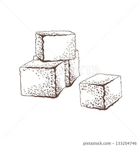 Raw cane sugar chunks in minimalist black and white vector style. Natural sweetener graphic for organic food packaging, healthy product labels or bakery branding Raw cane sugar chunks in minimalist black and white vector style. Natural sweetener graphic for organic food packaging, healthy product labels or bakery branding 133204746