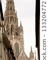 Gothic Cathedral Tower of Rouen Rising Above Historic Streets in Normandy, France. 133204772