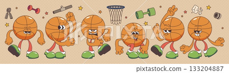 Basketball cartoon character in groovy retro style Basketball cartoon character in groovy retro style 133204887