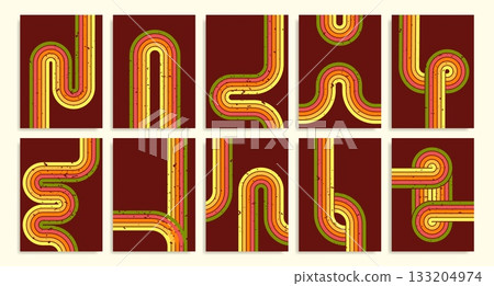 Retro rainbow lines on brown background 133204974