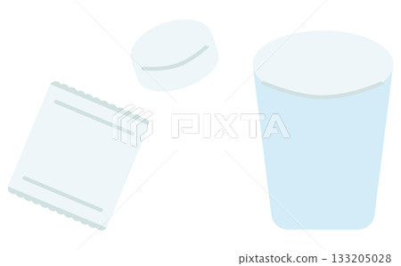 Simple nursing care illustration material of denture cleanser and cup 133205028