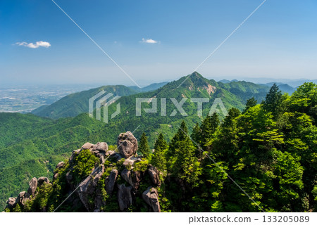 A spectacular view of the fresh greenery of Mount Gozaisho from inside the gondola (Komono Town, Mie Prefecture) 133205089