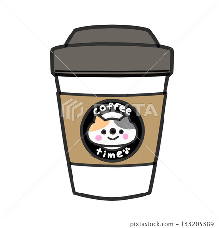 Cute cat written on a disposable cup Cute cat written on a disposable cup 133205389