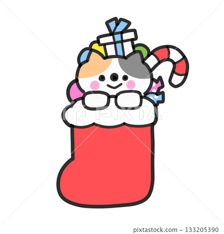 Cat in a Christmas boot full of sweets Cat in a Christmas boot full of sweets 133205390
