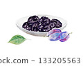 Prunes, dried plum, watercolor illustration, hand drawing 133205563