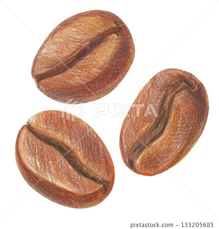 Hand drawn illustration with coffee beans for graphic design. Isolated colored pencil illustration on white background. Coffee collection. Hand drawn illustration with coffee beans for graphic design. Isolated colored pencil illustration on white background. Coffee collection. 133205685