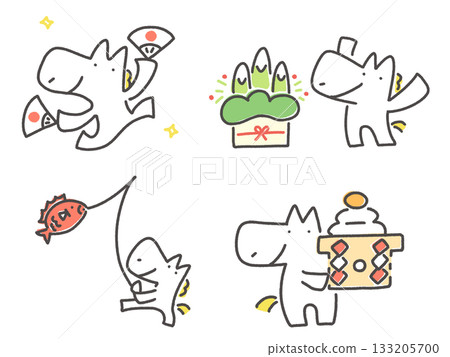 A set of Hakuba New Year's decorations: Kadomatsu, sea bream, kagami mochi, and folding fan A set of Hakuba New Year's decorations: Kadomatsu, sea bream, kagami mochi, and folding fan 133205700