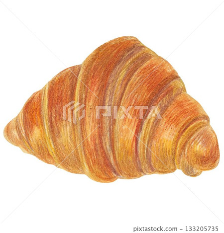 Hand drawn illustration with croissant for graphic design. Isolated colored pencil illustration on white background. Coffee collection. Hand drawn illustration with croissant for graphic design. Isolated colored pencil illustration on white background. Coffee collection. 133205735