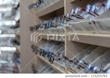 Display of Eyeglasses in Optical Store 133205763