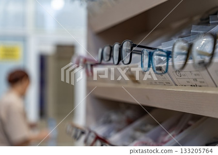 Display of Eyeglasses in Optical Store 133205764