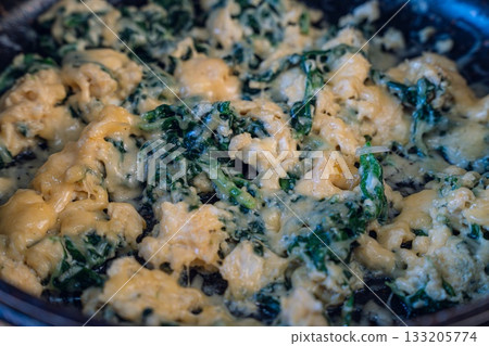 Creamy Spinach and Cheese Omelette Dish in a Pan Creamy Spinach and Cheese Omelette Dish in a Pan 133205774