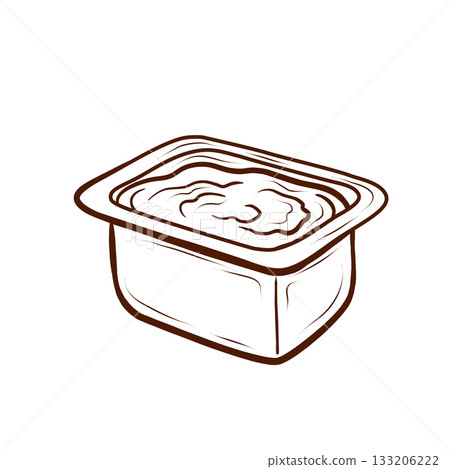 A sauce container, designed in outline style. This simple, linear vector illustration is uncolored and isolated on a white background. Suitable for menus, packaging, fast food, culinary blogs 133206222