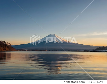 Beautiful Mt. Fuji and tranquil lake scenery 133206299