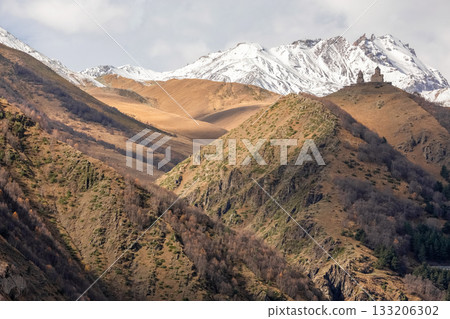 Church high in the mountains. Gergeti Church Georgia 133206302
