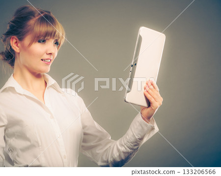Woman reading learning with ebook. Education Woman reading learning with ebook. Education 133206566