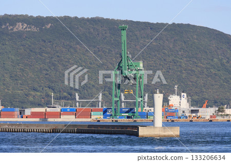 Takamatsu Port Container Terminal and outer breakwater (Yashima Nanrei in the background) 133206634