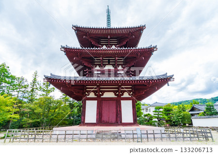 The reconstructed three-story pagoda at Horinji Temple in Ikaruga Town, Nara Prefecture 133206713