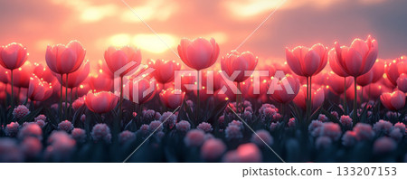 Dreamy Pink Tulips in Soft Glowing Light 133207153