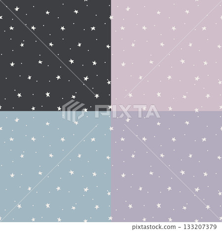 Minimalistic backgrounds set with stars in a sky, childish baby patterns 133207379