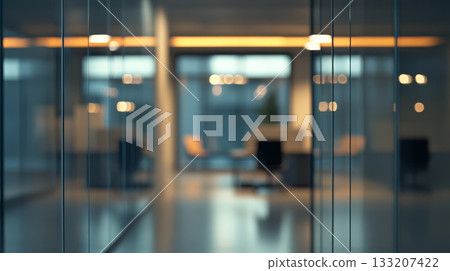 Cozy Modern Office with Warm Ambient Lighting at Night 133207422