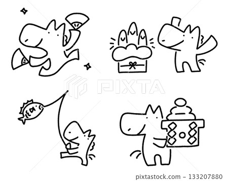 新年慶祝用馬主題套裝:門松、鯛魚、鏡餅和折扇 新年慶祝用馬主題套裝:門松、鯛魚、鏡餅和折扇 133207880