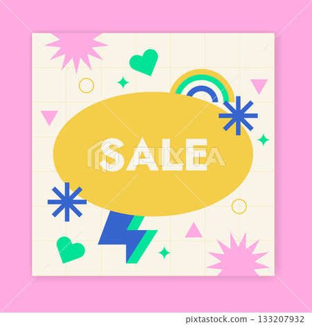 Design with Graphic Memphis Element. Background Retro Art for Advertising, Web, Social Media, Poster, Banner, Cover. Sale offer 133207932