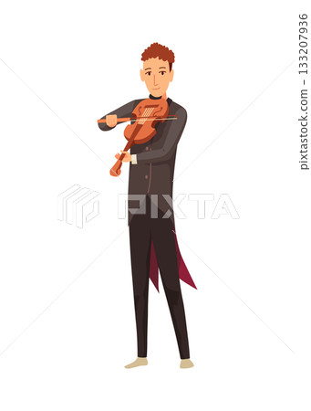 A man in a tuxedo skillfully plays a violin in pixel art style 133207936