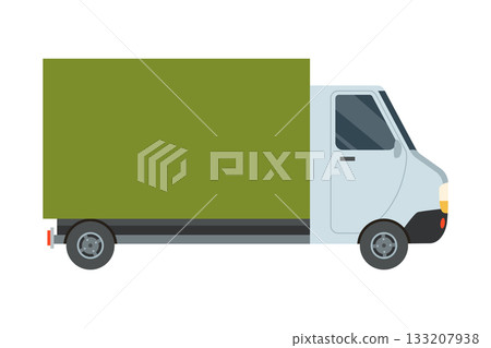 Green Delivery Van Side view blank mockup. Cargo Truck with space for text or your branding design - editable vector template. Green Box Truck for horizontal AD banner and vehicle branding Green Delivery Van Side view blank mockup. Cargo Truck with space for text or your branding design - editable vector template. Green Box Truck for horizontal AD banner and vehicle branding 133207938