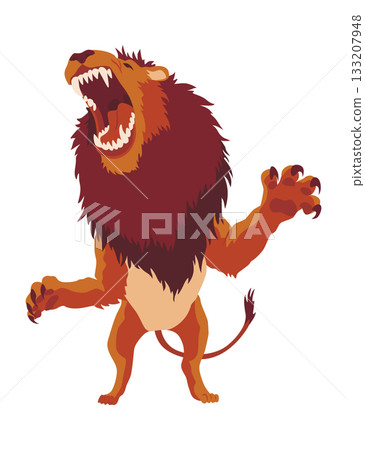 Proud powerful lion character. King of animal. Cartoon cute wild cat growls. Isolated vector Illustrations on a white background Proud powerful lion character. King of animal. Cartoon cute wild cat growls. Isolated vector Illustrations on a white background 133207948