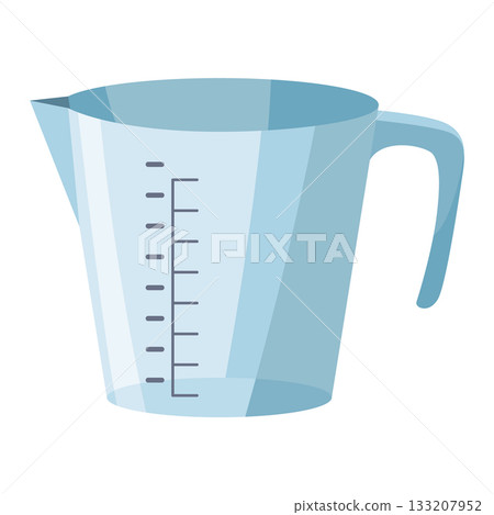 Measuring jug description, Plastic jug for accurate measurement, Clear plastic cup with handle for liquids, Translucent plastic measuring container with spout and scale 133207952