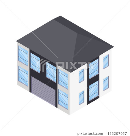 Isometric cottage icon. Suburb house composition vector illustration. Infographic element representing suburban building. Private house enterprises of real estate 133207957