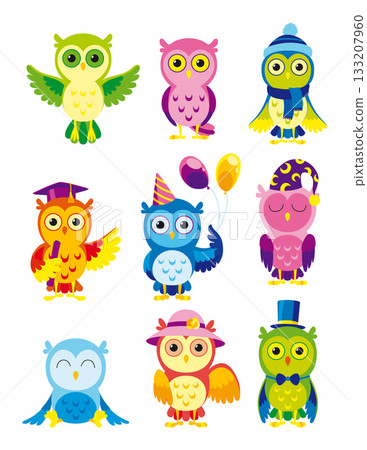 Collection of cartoon owls designed especially for kids and children 133207960