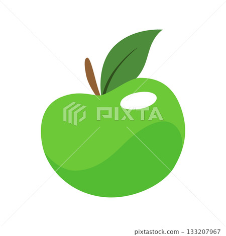 A pixel art illustration of a green apple with a leaf A pixel art illustration of a green apple with a leaf 133207967