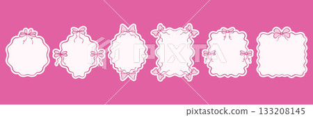 Hand-drawn vector frames with pink ribbons and bows. Elegant line art borders in romantic and feminine style. Decorative elements with vintage charm. Vector illustration Hand-drawn vector frames with pink ribbons and bows. Elegant line art borders in romantic and feminine style. Decorative elements with vintage charm. Vector illustration 133208145