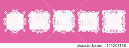 Hand-drawn vector frames with pink ribbons and bows. Elegant line art borders in romantic and feminine style. Decorative elements with vintage charm. Vector illustration Hand-drawn vector frames with pink ribbons and bows. Elegant line art borders in romantic and feminine style. Decorative elements with vintage charm. Vector illustration 133208168