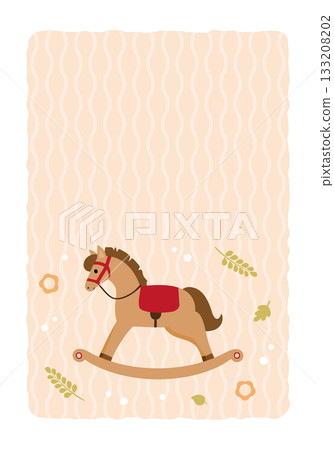 New Year's card for the Year of the Horse, featuring a stylish Scandinavian-style rocking horse illustration 133208202