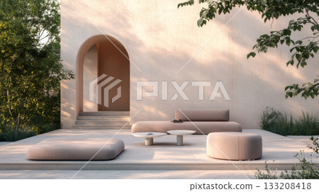 Minimalist Architecture with Shadows and Sunlit Staircase 133208418