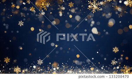Navy Christmas background. Abstract background featuring dark blue and golden particles. Space for text. 133208470