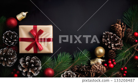Christmas background with Christmas decorations and space for text Christmas background with Christmas decorations and space for text 133208487