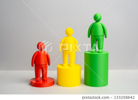 Evaluating people based on success, finances, and productivity. Levels of approval, disapproval, and hesitation. Meritocracy and inequality in the workplace. Social commentary 133208642
