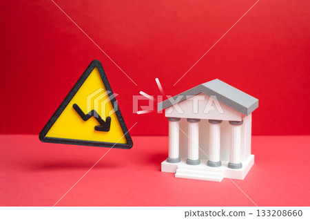 The banking sector is suffering losses. Depicting crisis, defaults, and financial instability in the banking industry. Global recession, bank collapse, market turbulence, or financial regulation. The banking sector is suffering losses. Depicting crisis, defaults, and financial instability in the banking industry. Global recession, bank collapse, market turbulence, or financial regulation. 133208660